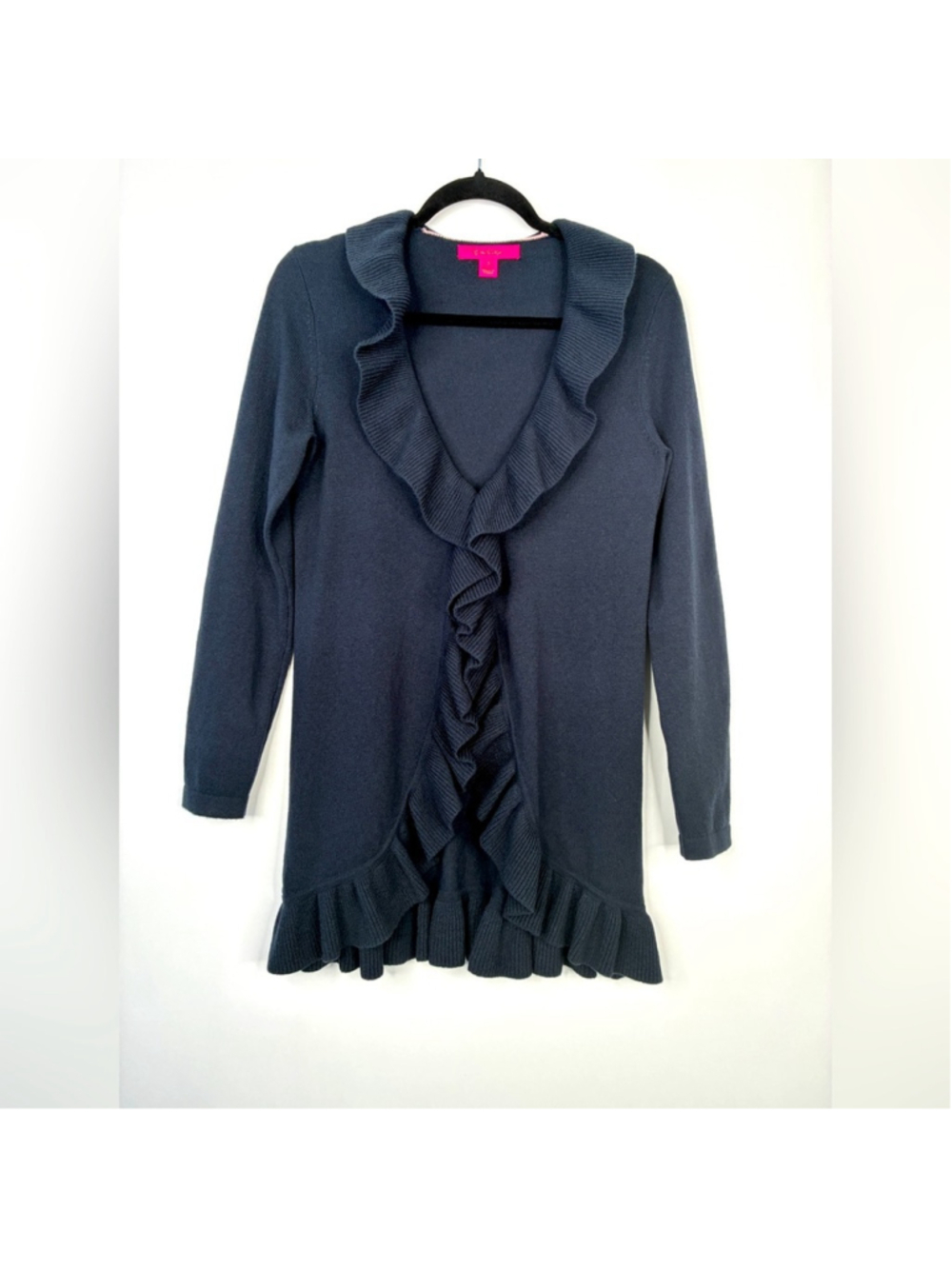 Lilly Pulitzer Navy waterfall 100% cashmere cardigan size s #0042